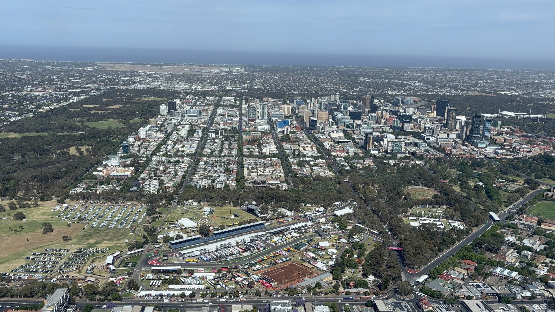 Aerial view of the Adelaide Street Circuit and surrounding city streets