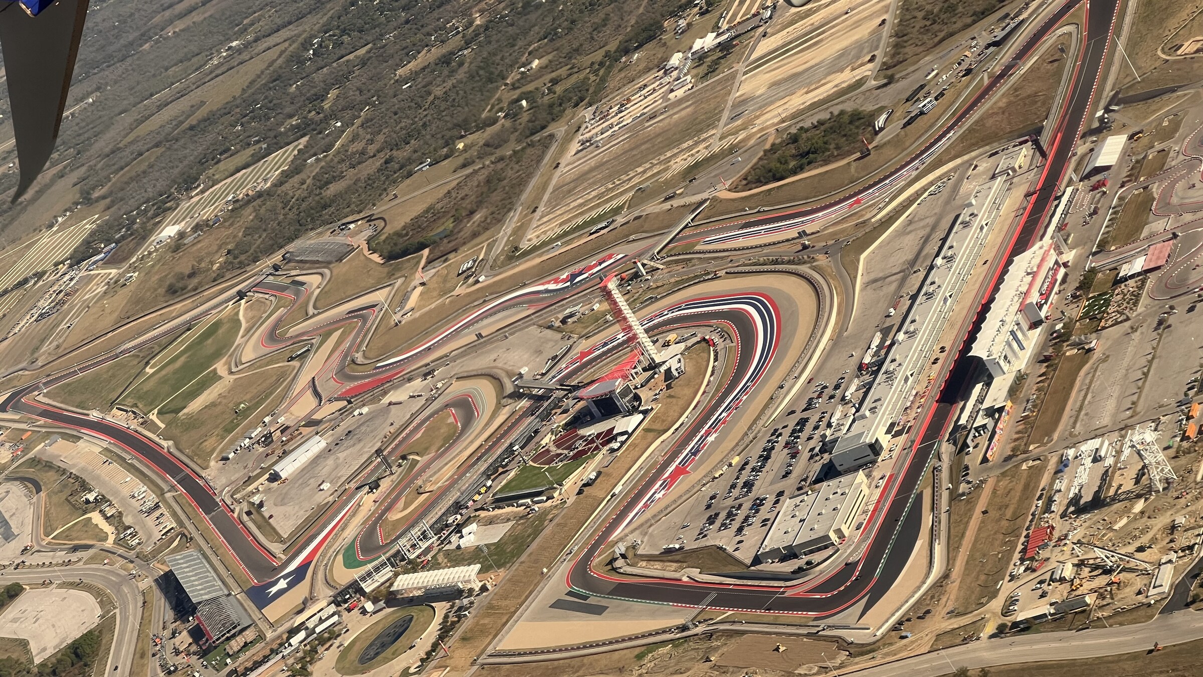 Aerial view of Circuit of The Americas in Austin, where MotoGP will demonstrate four motorcycles during the Formula 1 United States Grand Prix