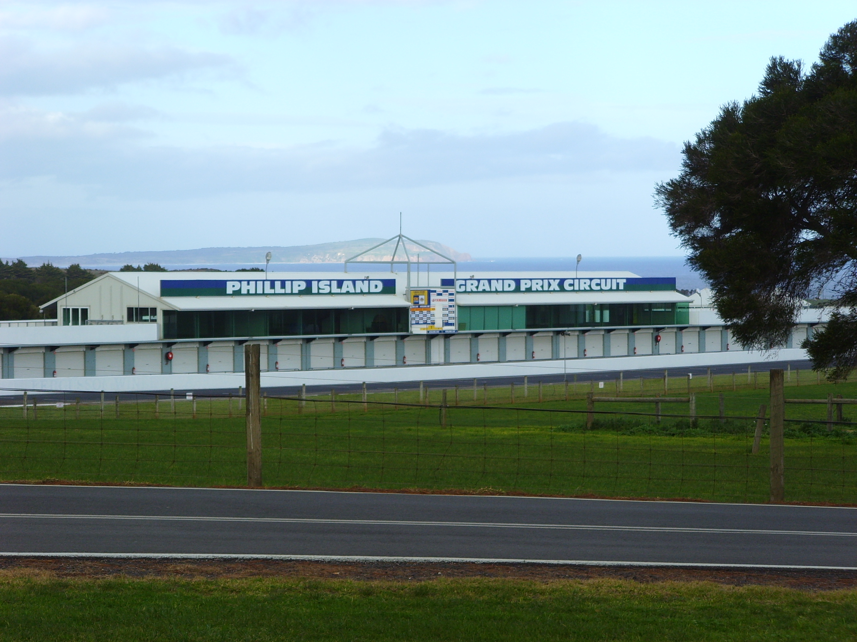 Phillip Island Grand Prix Circuit paddock building beside the track and Bass Strait